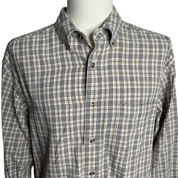 Covington Button Down Long Sleeve Shirt L Beige Black Plaid Pocket Cotton - Picture 2 of 6